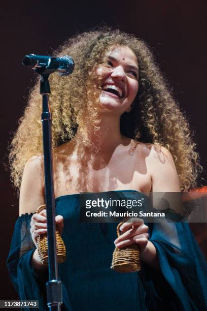 Vitoria Falcao of Anavitoria performs live on stage during day 6 of Rock In Rio Music Festival at Cidade do Rock on October 5, 2019 in Rio de...
