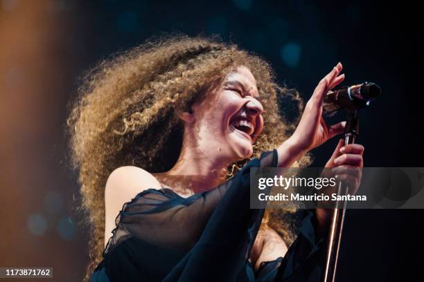 Vitoria Falcao of Anavitoria performs live on stage during day 6 of Rock In Rio Music Festival at Cidade do Rock on October 5, 2019 in Rio de...