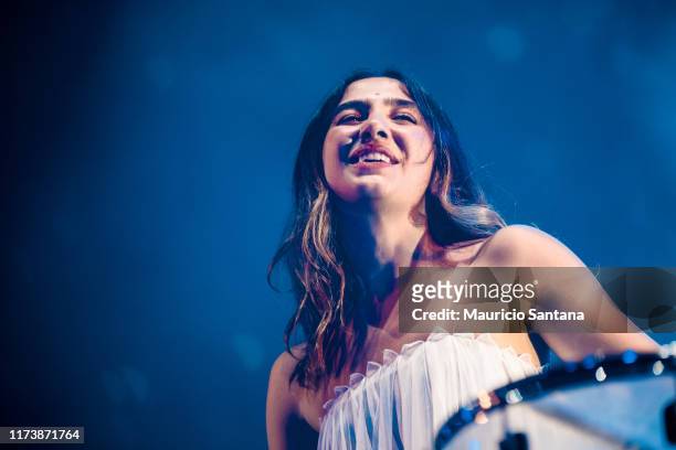 Ana Caetano of Anavitoria performs live on stage during day 6 of Rock In Rio Music Festival at Cidade do Rock on October 5, 2019 in Rio de Janeiro,...