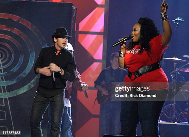 TobyMac and Mandisa during 38th Annual GMA DOVE Awards - Show at Grand Old Opry in Nashville, Tennessee, United States.