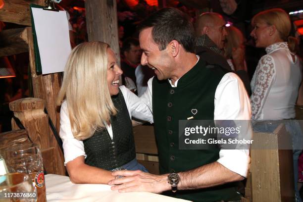 Kai Pflaume and his wife Ilke Pflaume during the Oktoberfest 2019 at Kaeferschaenke beer tent / Theresienwiese on October 5, 2019 in Munich, Germany.