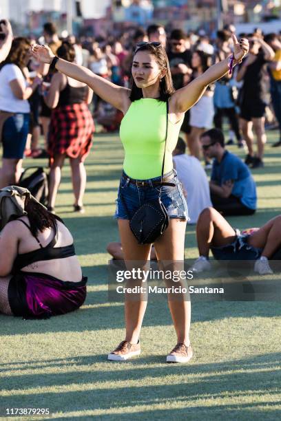 Festivalgoer street style at Rock In Rio Music Festival during day 6 at Cidade do Rock on October 5, 2019 in Rio de Janeiro, Brazil.