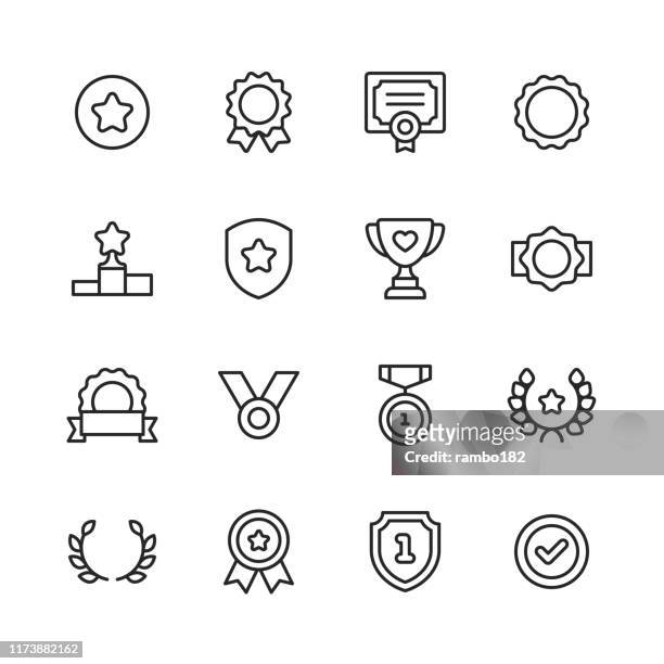 awards and achievement line icons. editable stroke. pixel perfect. for mobile and web. contains such icons as award, medal, gold, achievement, success, podium, winning. - medal stock illustrations