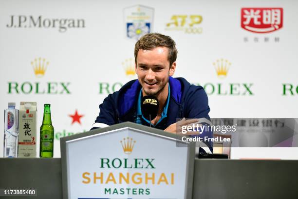 Daniil Medvedev of Russia speaks to media at 2019 Rolex Shanghai Masters on Day 2 at Qi Zhong Tennis Centre on October 6, 2019 in Shanghai, China.