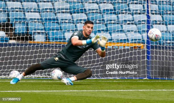Kiko Casilla of Leeds United during the pre-match warm-up during English Sky Bet Championship between Millwall and Leeds United at The Den , London,...