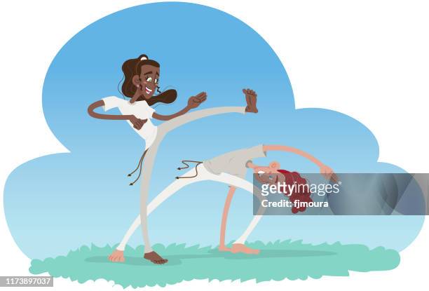 playing capoeira brazil - berimbau stock illustrations