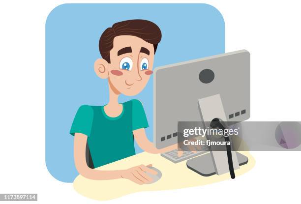 studying at the computer and working - student typing on computer stock illustrations