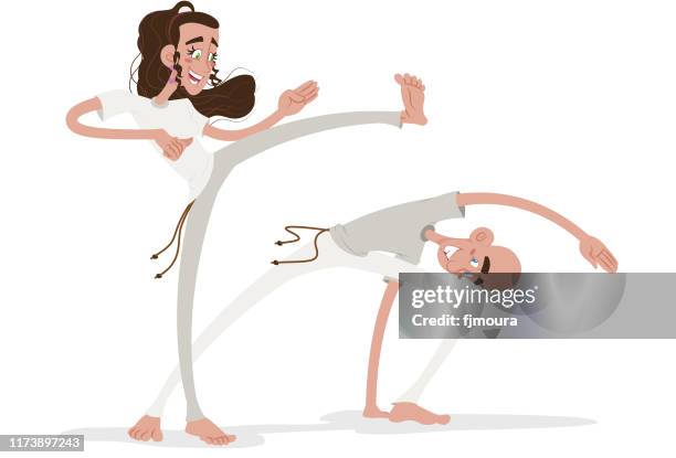 playing capoeira brazil - capoeira stock illustrations