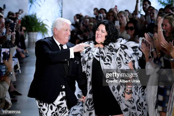 Designer Dennis Basso and Ashley Longshore walk the runway for Dennis Basso during New York Fashion Week: The Shows at Gallery I at Spring Studios on...