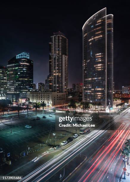 high angle night view of downtown san diego - downtown san diego stock pictures, royalty-free photos & images