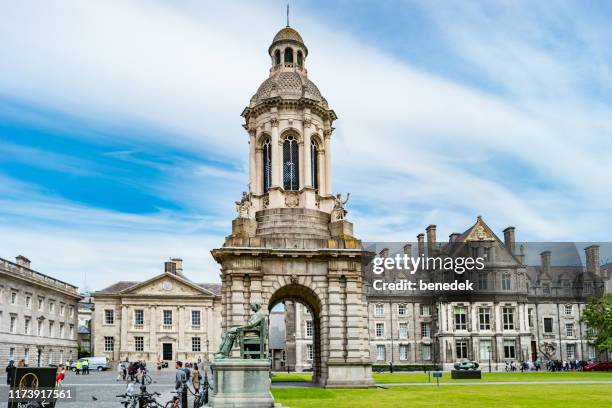 the campanile at trinity college dublin ireland - trinity college dublin stock pictures, royalty-free photos & images