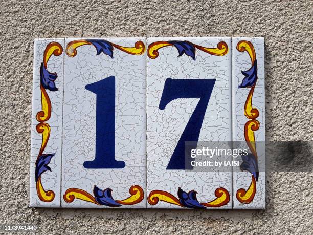 close-up of ornate house address number, 17 - house number stock pictures, royalty-free photos & images