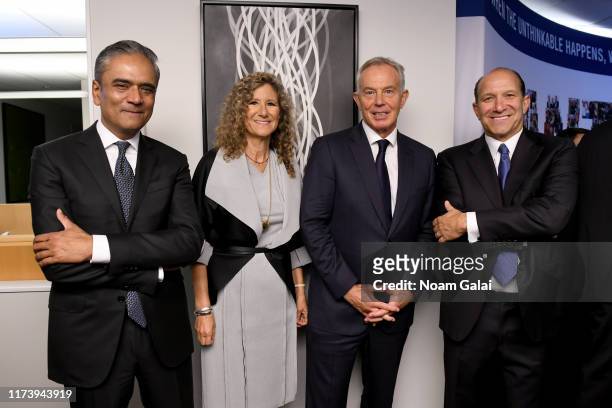 Anshu Jain, Edie Lutnik, Tony Blair and Howard Lutnik attend the Annual Charity Day Hosted By Cantor Fitzgerald, BGC and GFI on September 11, 2019 in...