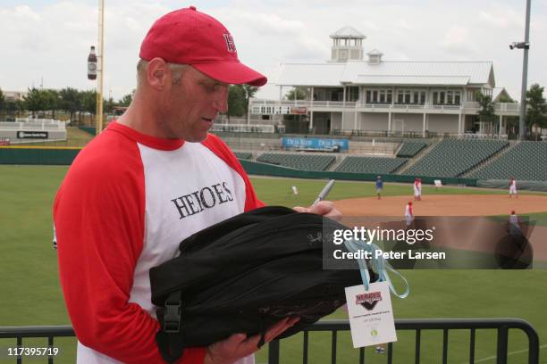 Brett Hull during Klein Creative Communications Provides Gift Bags at the 2006 Reebok Heroes Celebrity Baseball Game at Dr. Pepper Ballpark in...