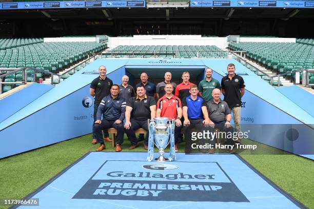 The 12 Director of Rugby for the Gallagher Premiership Rugby sides pose for a photo. From Left to Right: Top - Paul Gustard of Harlequins, Alan...