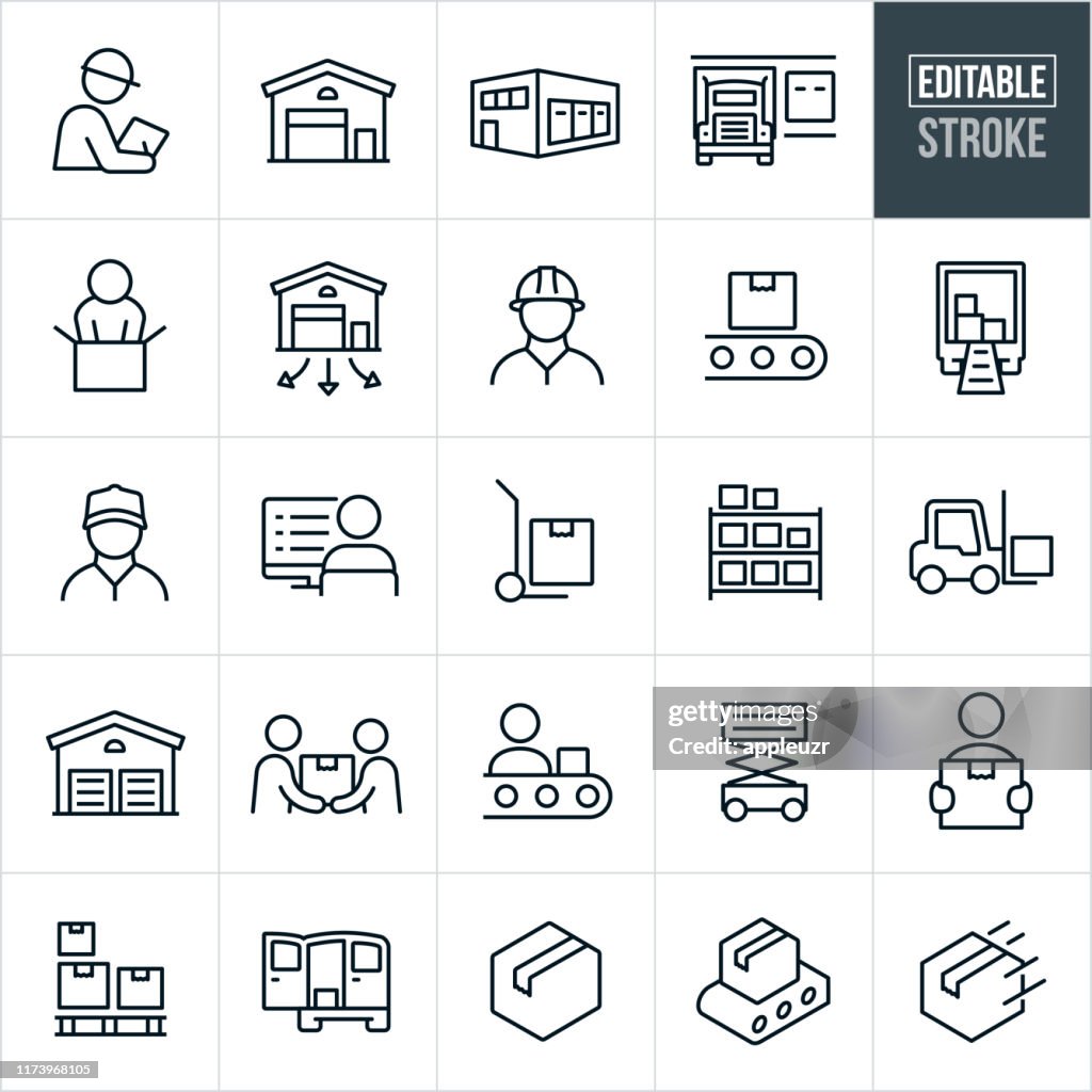 Distribution Warehouse Thin Line Icons - Bearbeitbarer Strich