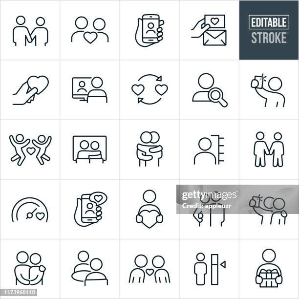 dating thin line icons - ediatable stroke - love note icon stock illustrations