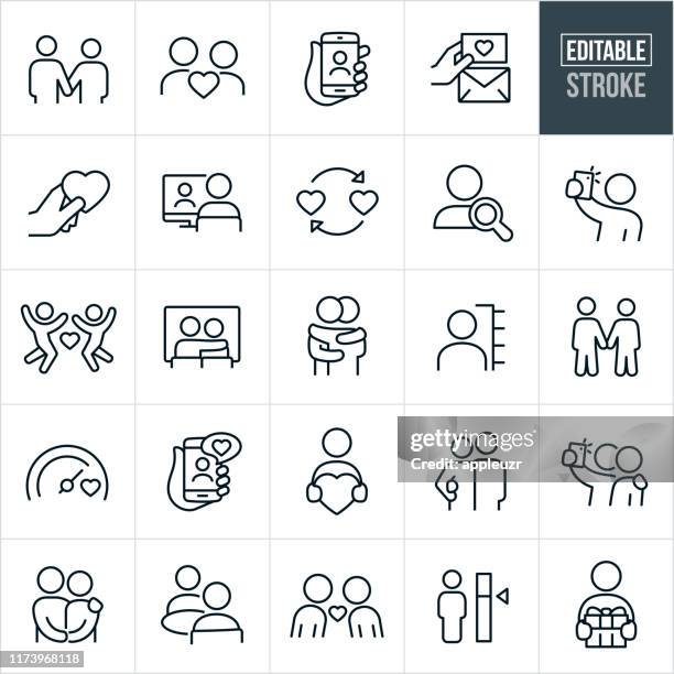 dating thin line icons - ediatable stroke - online dating stock illustrations