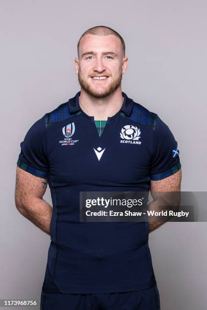 Stuart Hogg of Scotland poses for a portrait during the Scotland Rugby World Cup 2019 squad photo call on on September 11, 2019 in Nagasaki, Japan.