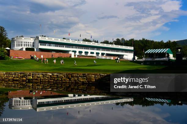 General view of the 18th green during the Military Tribute At The Greenbrier Pro-am at Old White TPC on September 11, 2019 in White Sulphur Springs,...