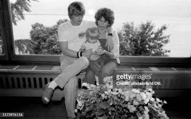Mike Oldfield, British musician with his wife Sally Cooper and child, Montreux 1981