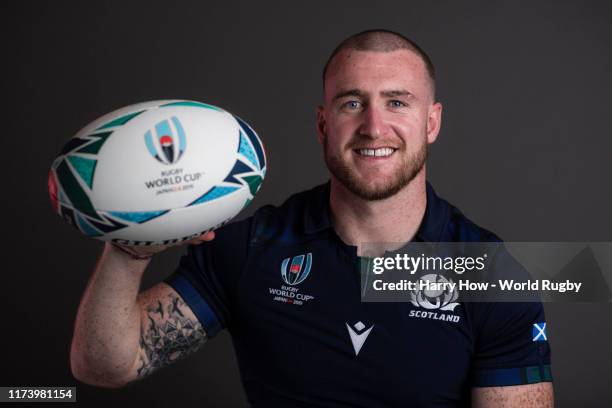 Stuart Hogg of Scotland poses for a portrait during the Scotland Rugby World Cup 2019 squad photo call on on September 11, 2019 in Nagasaki, Japan.