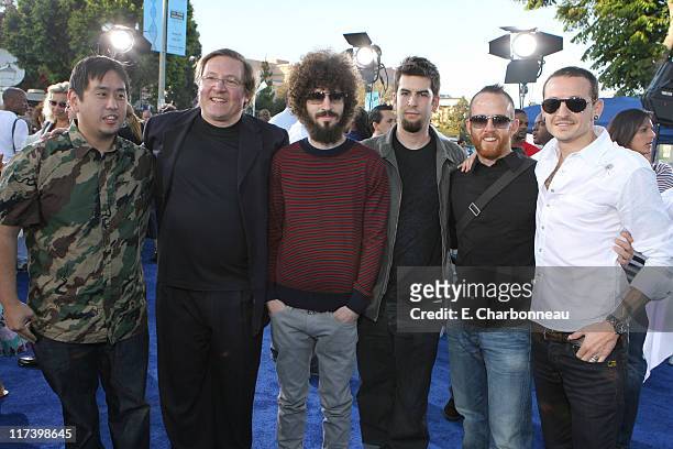 Linkin Park and Producer Lorenzo Di Bonaventura during DreamWorks Pictures and Paramount Pictures Los Angeles Premiere of "Transformers" at Mann's...