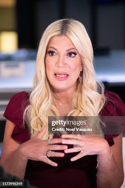 Tori Spelling visits "Extra" at Burbank Studios on September 11, 2019 in Burbank, California.