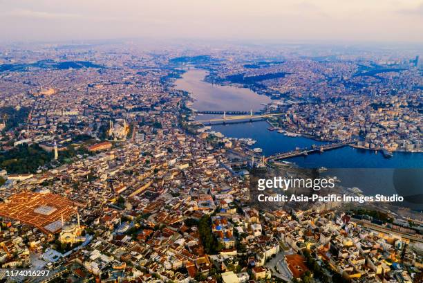aerial view of istanbul at sunrise, turkey. - istanbul stock pictures, royalty-free photos & images
