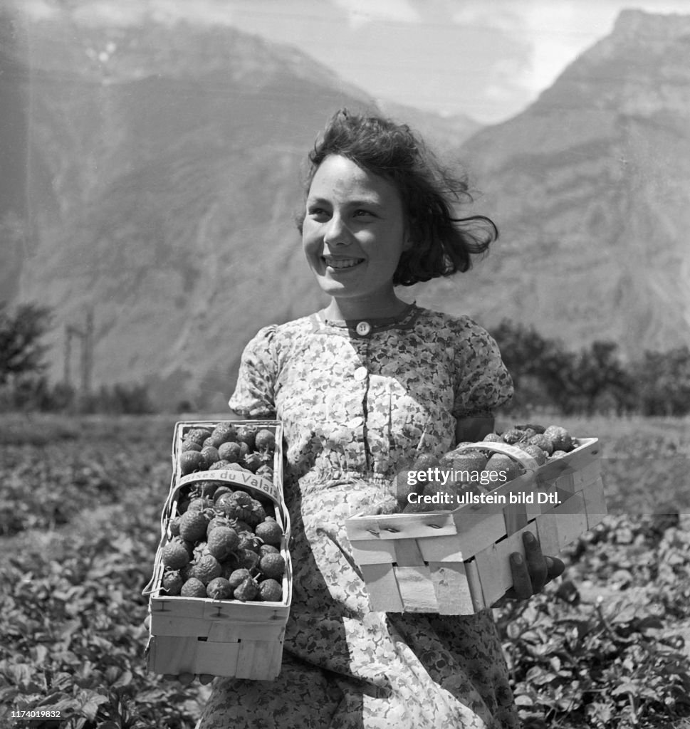 Girl at strawberry harvest in Saxon, 1942