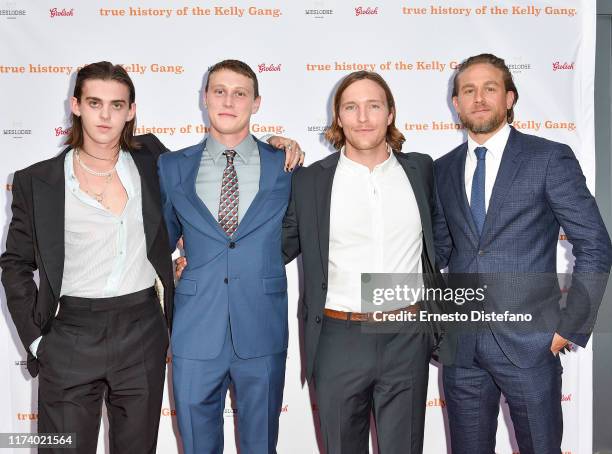 Earl Cave, George Mackay, Sean Keenan and Charlie Hunnam arrives at "The True History Of The Kelly Gang" World Premiere Party Hosted By Grolsch at...