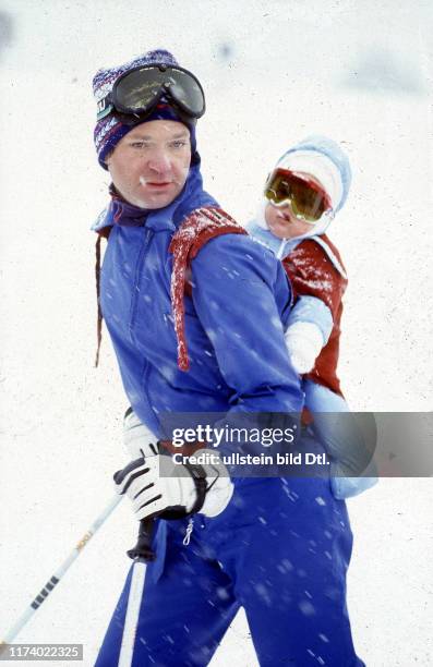 Carl Gustaf of Sweden with daughter Madeleine in Verbier, 1983