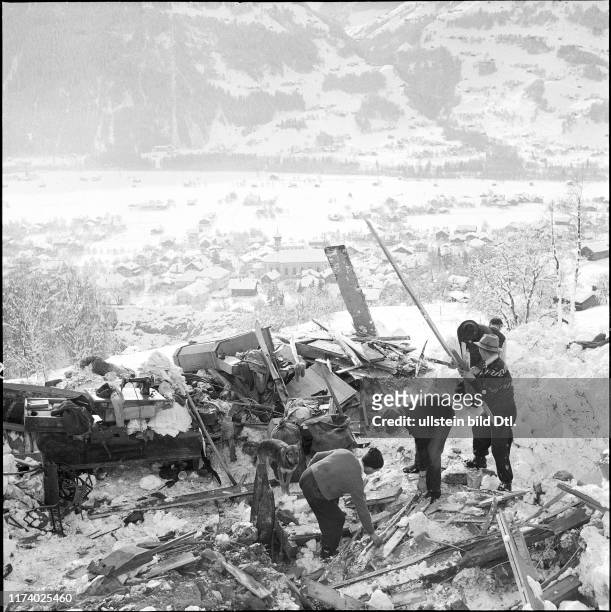 Avalanche in the Montafon valley, clearing work; 1954