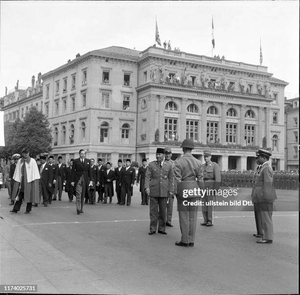 Indonesia's President Sukarno on a state visit, Berne 1956