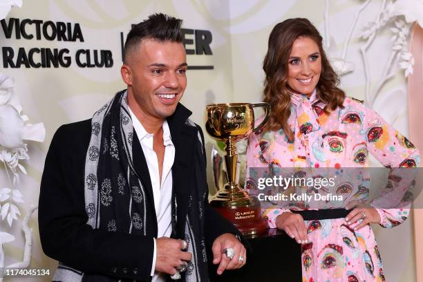 Anthony Callea and Cathy McEvoy attend the Myer Spring Fashion Lunch at Flemington Racecourse on September 12, 2019 in Melbourne, Australia.