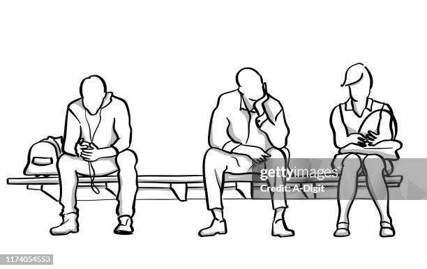 stockillustraties, clipart, cartoons en iconen met drie mensen wachten metro - waiting