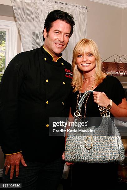 Mark Kearney and Jaime Pressly holding a Charlie Lapson purse