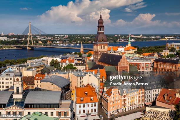 view of old riga from the st. peter's church, riga, latvia - riga latvia stock pictures, royalty-free photos & images