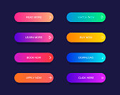 Set of modern material style buttons for website, mobile app and infographic . Different gradient colors. Modern vector illustration flat style