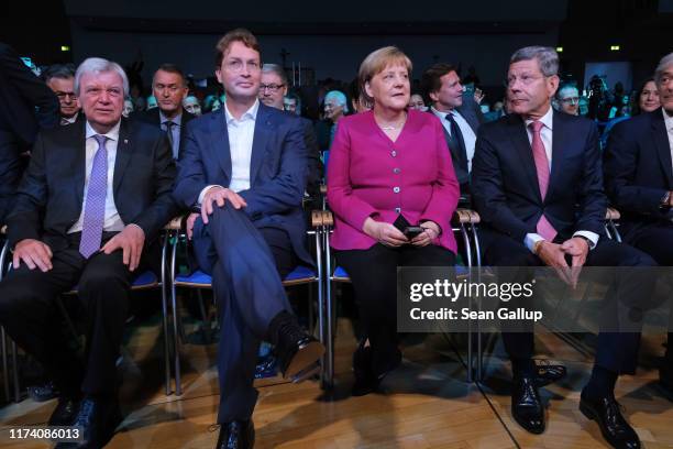 Hesse State Governor Volker Bouffier, Daimler AG CEO Ola Kaellenius, German Chancellor Angela Merkel and Association of German Auto Industry head...