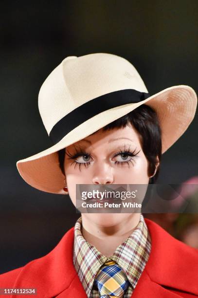 Detailed view of a model's fashion in the runway during the Marc Jacobs Spring 2020 Runway Show at Park Avenue Armory on September 11, 2019 in New...