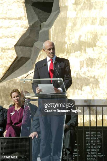 Michael Chertoff, Secretary of Homeland Security addresses the gathering during the dedication ceremony of the sculpture "To the Struggle Against...