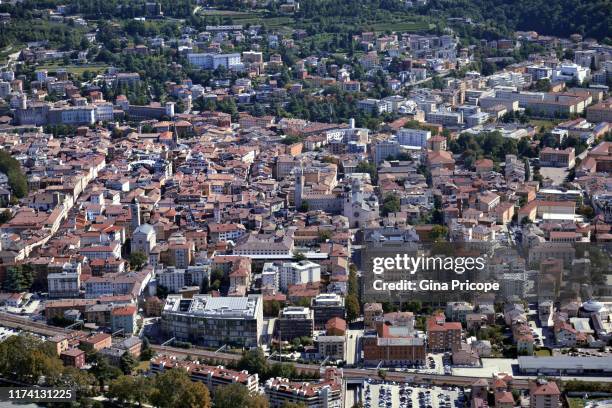 aerial view of trento, italy. - trento stock pictures, royalty-free photos & images
