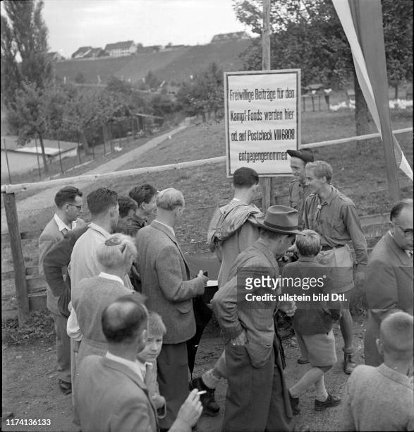 Spendensammler, Protest gegen Kraftwerkbau; Wasserkraftwerk; 1952