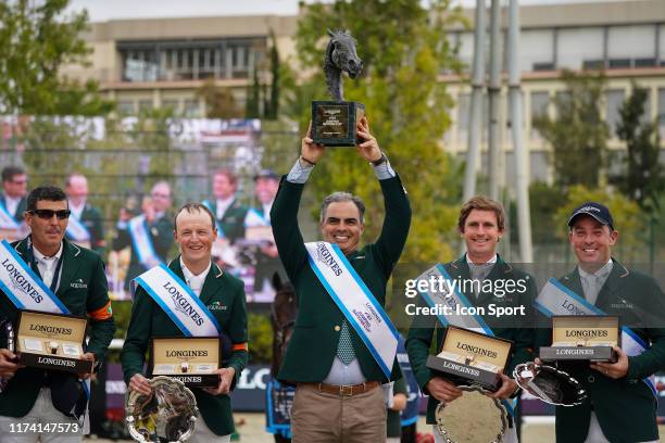 Peter Moloney, Paul O'Shea , Darragh Kenny, Cian O'Connor of Ireland and Rodrigo Pessoa, coach of Ireland during the Longines FEI Jumping Nations Cup...