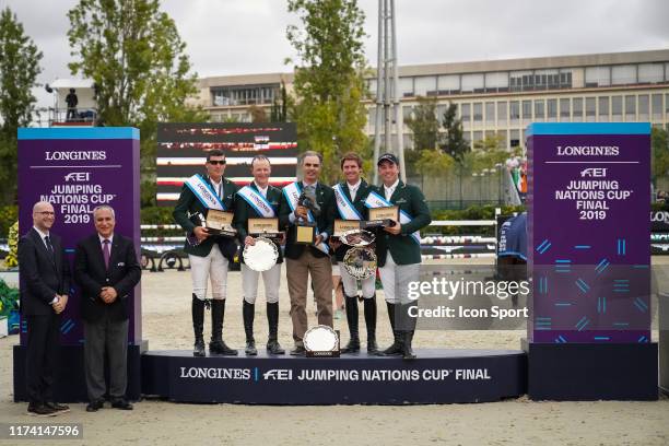 Matthieu Baumgartner, Igmar de Vos, Peter Moloney, Paul O'Shea , Darragh Kenny, Cian O'Connor of Ireland and Rodrigo Pessoa, coach of Ireland during...