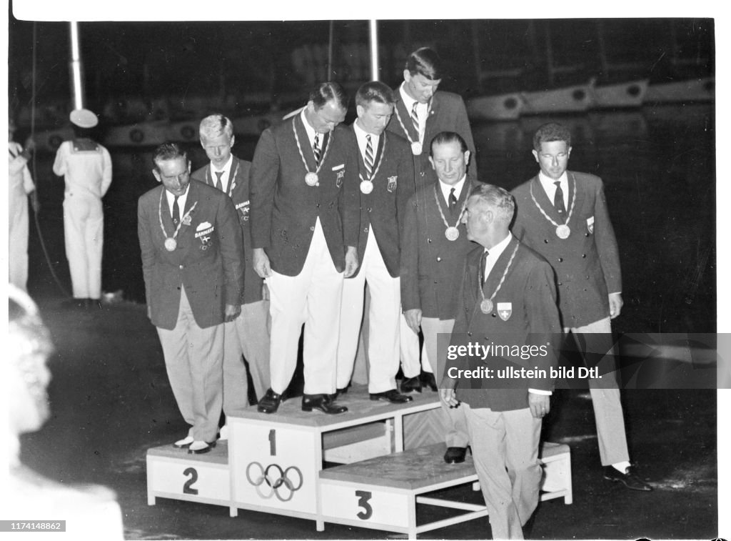 Olympische Spiele Rom 1960:  Siegerehrung der 5.5m-Klasse