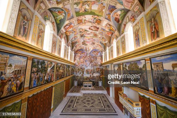 Untitled", a miniature replica of the Sistine Chapel in the Vatican, created by artist Maurizio Cattelan, is seen at Blenheim Palace on September 12,...