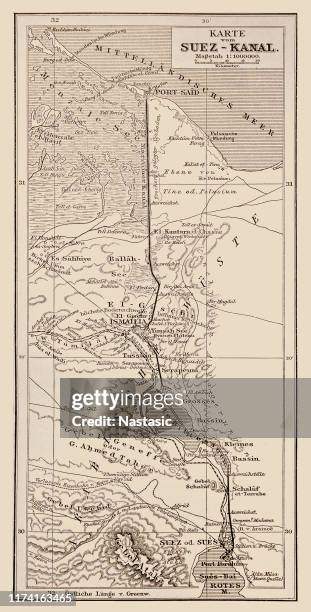 antique map of suez canal - old map of middle east stock illustrations