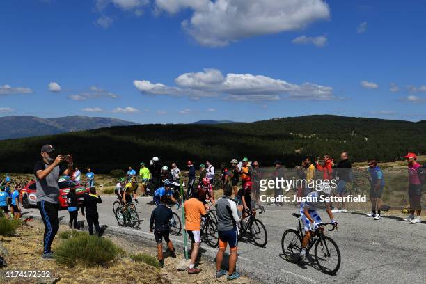 Geoffrey Bouchard of France and Team AG2R La Mondiale Polka Dot Mountain Jersey / Tao Geoghegan Hart of Great Britain and Team Ineos / Wout Poels of...